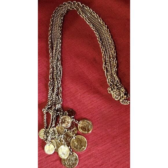 Vintage 1960s Charm Faux COIN Necklace, Inc India, New Zealand - Picture 3 of 11